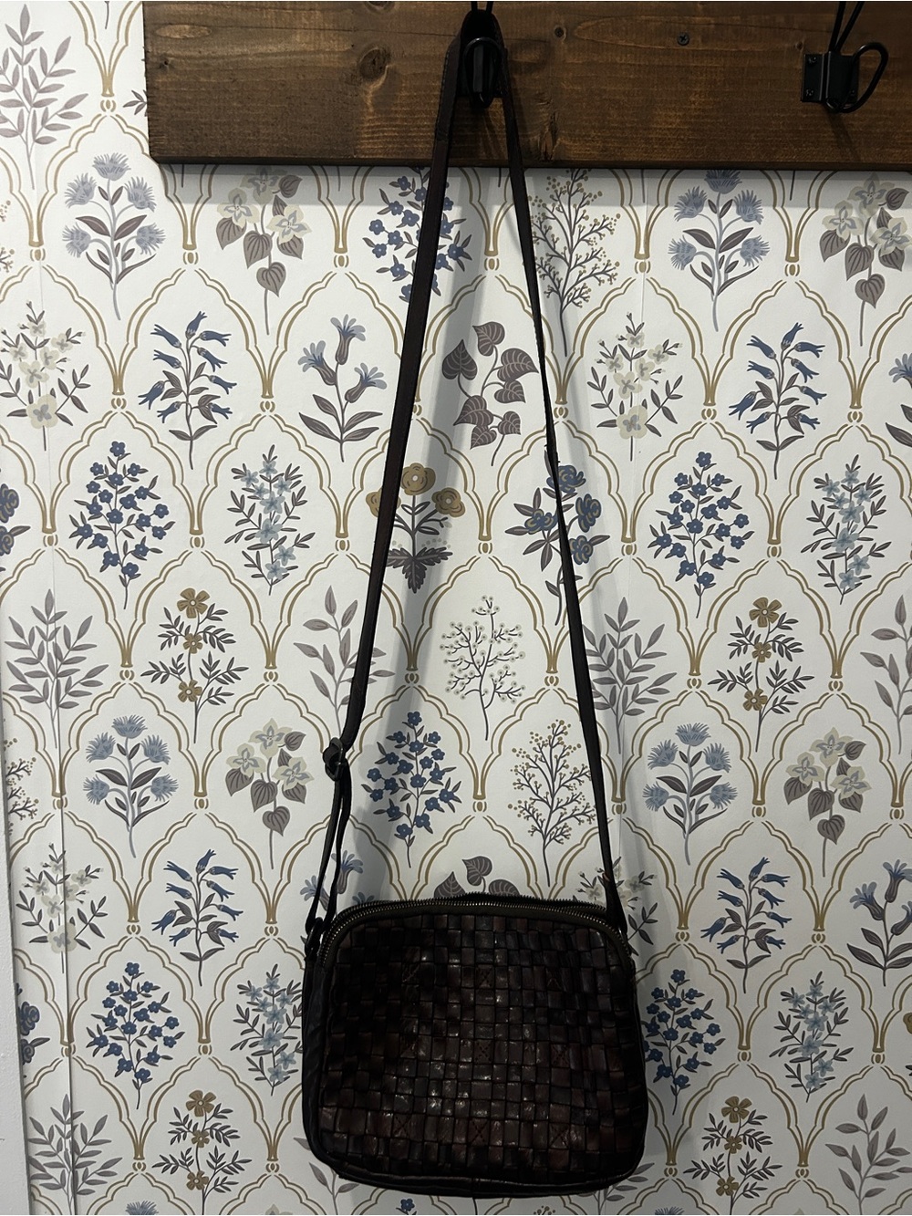 Woven Leather Crossbody Bag in Dark Brown